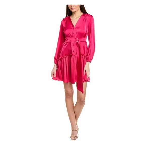 Taylor Women's Flowy Ruffled-Hem Tie-Waist Fit & Flare Dress Pink Fuchsia 8 - Picture 1 of 8